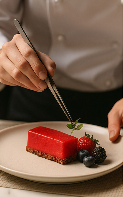 Chef plating dessert